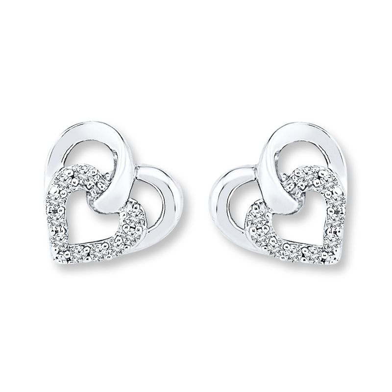Main Image 1 of Heart Earrings 1/10 ct tw Diamonds Sterling Silver