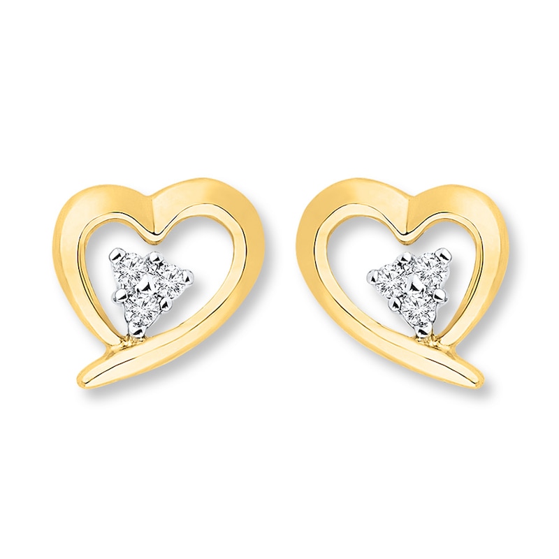 Main Image 1 of Heart Earrings 1/20 ct tw Diamonds 10K Yellow Gold