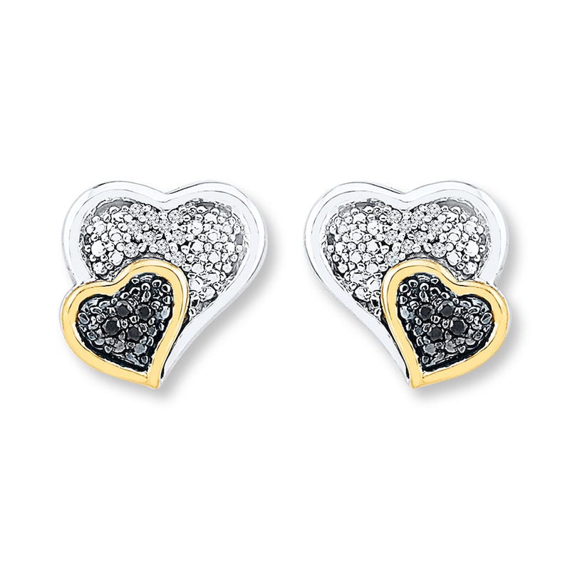 Heart Earrings 1/10 ct tw Diamonds Sterling Silver & 10K Yellow Gold