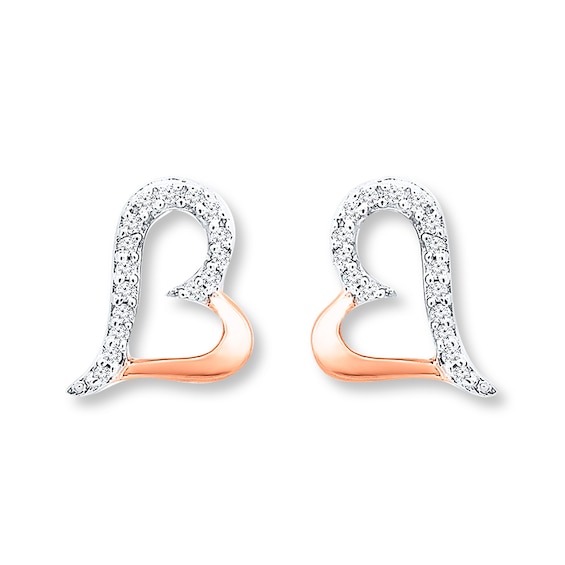 Heart Earrings 1/10 cttw Diamonds Sterling Silver & 10K Rose Gold