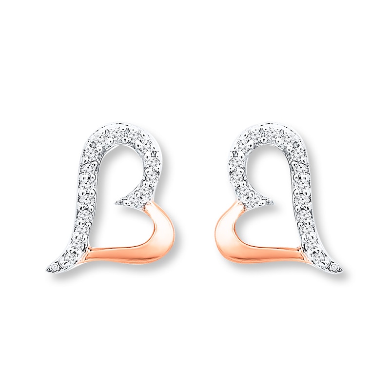 Heart Earrings 1/10 cttw Diamonds Sterling Silver & 10K Rose Gold