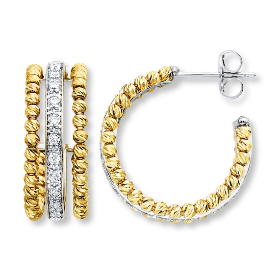 Beaded Hoop Earrings 1/2 ct tw Diamonds 10K Yellow Gold
