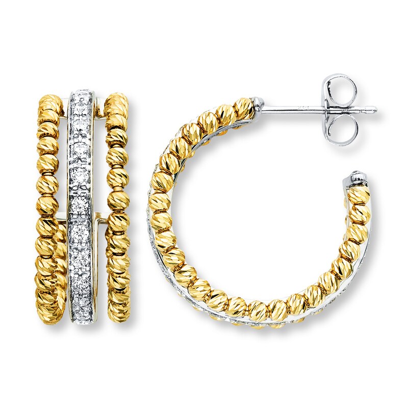 Main Image 1 of Beaded Hoop Earrings 1/2 ct tw Diamonds 10K Yellow Gold