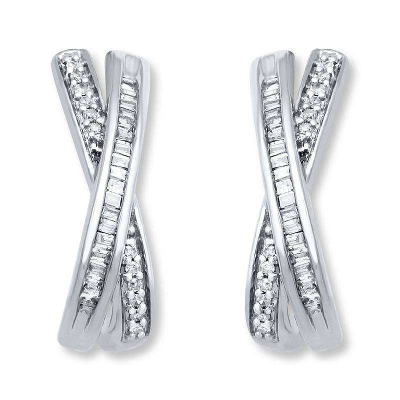 Main Image 1 of Diamond Hoop Earrings 1/4 ct tw Baguette-Cut Sterling Silver