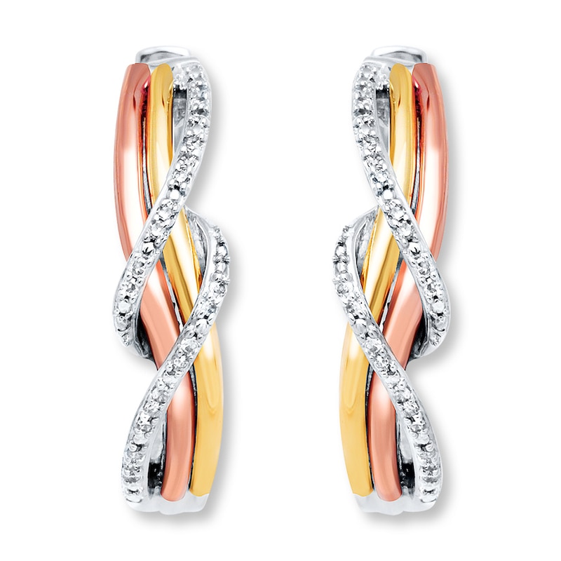 Hoop Earrings 1/10 ct tw Diamonds Sterling Silver & 10K Two-Tone Gold