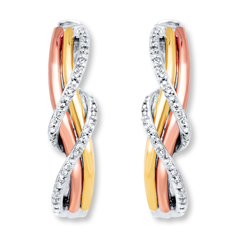 Main Image 1 of Hoop Earrings 1/10 ct tw Diamonds Sterling Silver & 10K Two-Tone Gold