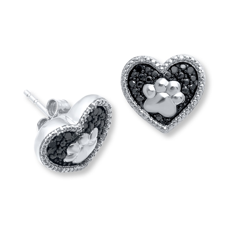 Paw Print Heart Earrings 1/10 ct tw Diamonds Sterling Silver