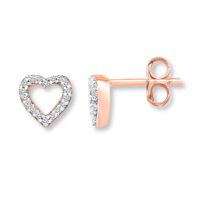 Main Image 1 of Diamond Heart Earrings 1/10 ct tw Round-cut 10K Rose Gold