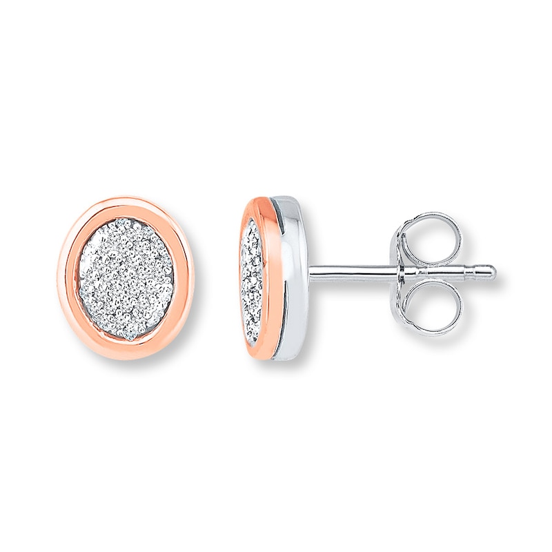 Oval Earrings 1/6 ct tw Diamonds Sterling Silver & 10K Rose Gold