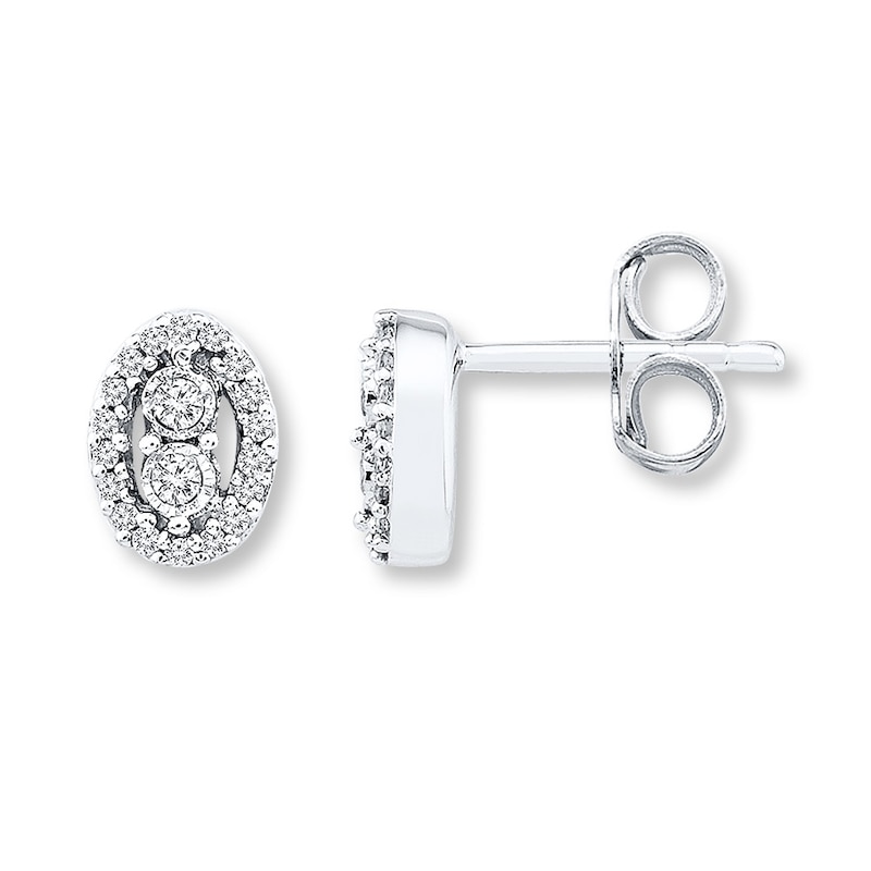Main Image 1 of Oval Earrings 1/8 ct tw Diamonds Sterling Silver