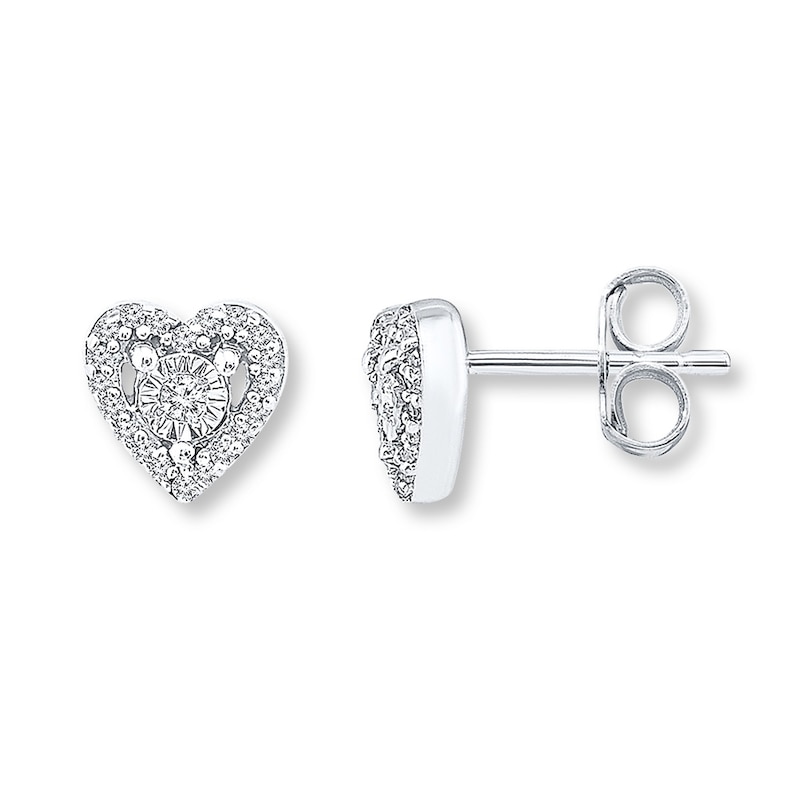 Heart Stud Earrings 1/8 ct tw Diamonds Sterling Silver