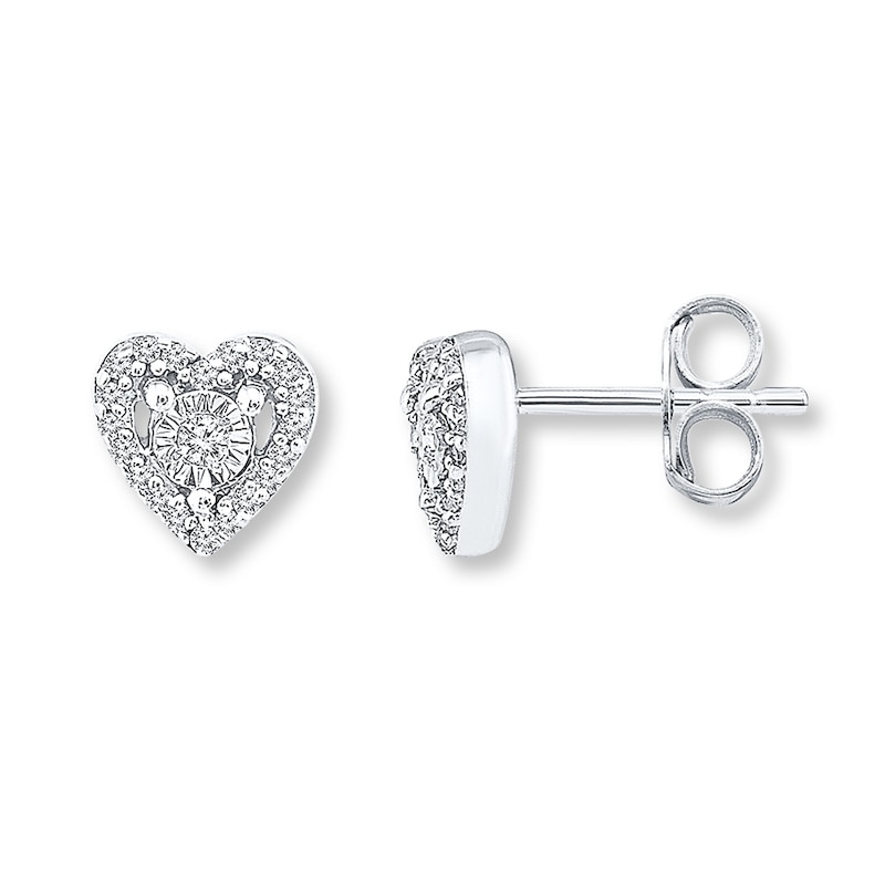 Main Image 1 of Heart Stud Earrings 1/8 ct tw Diamonds Sterling Silver