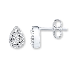 Teardrop Stud Earrings 1/8 ct tw Diamonds Sterling Silver