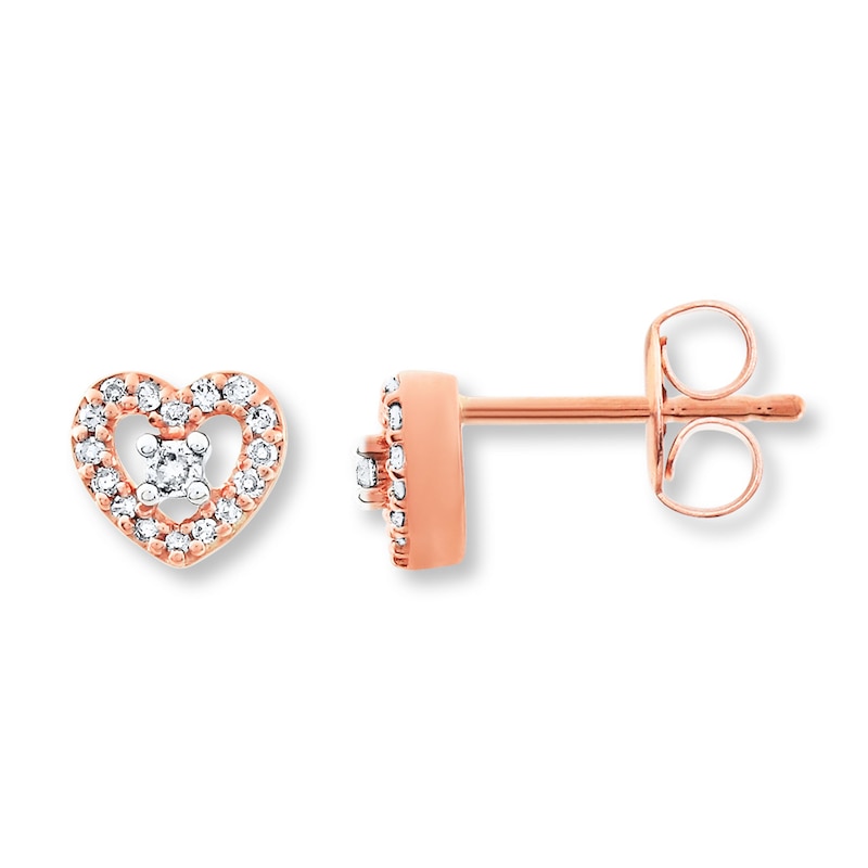 Main Image 1 of Diamond Heart Earrings 1/10 Carat tw 10K Rose Gold