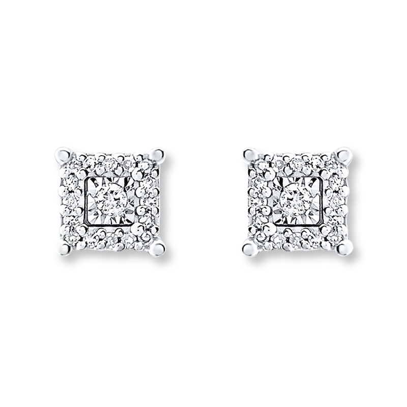 Diamond Stud Earrings 1/10 Carat tw Round-cut Sterling Silver