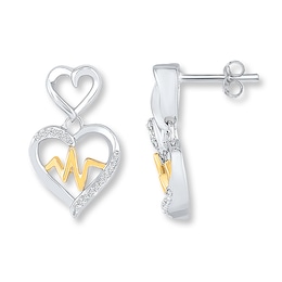 Diamond Heartbeat Earrings Sterling Silver & 10K Yellow Gold