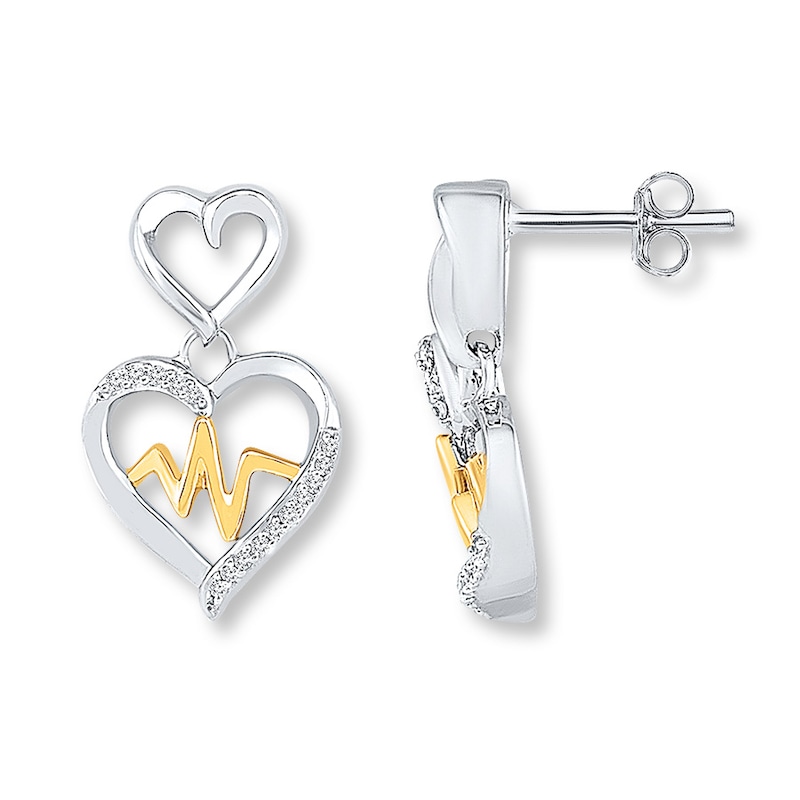 Diamond Heartbeat Earrings Sterling Silver & 10K Yellow Gold