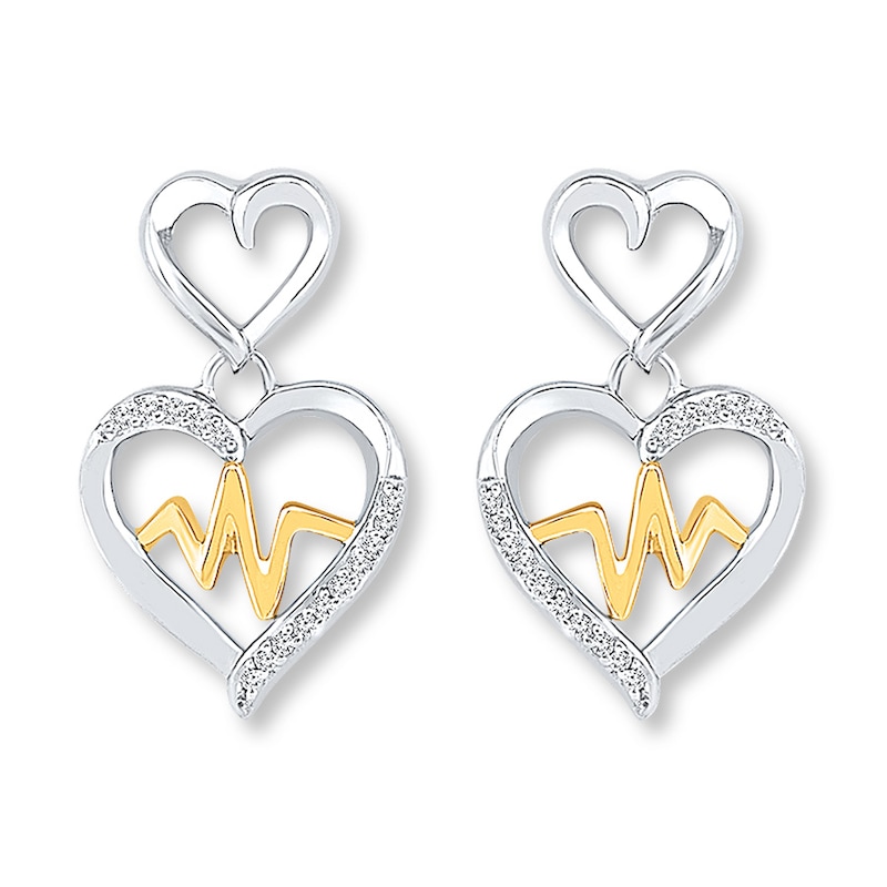 Diamond Heartbeat Earrings Sterling Silver & 10K Yellow Gold