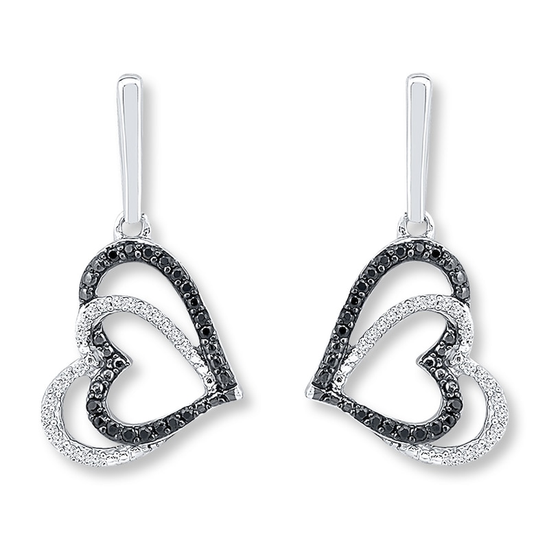 Main Image 2 of Black & White Diamond Heart Earrings 1/4 ct tw Sterling Silver