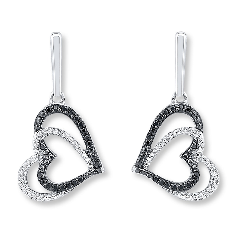 Black & White Diamond Heart Earrings 1/4 ct tw Sterling Silver