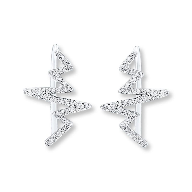 Main Image 1 of Diamond Heartbeat Earring Climbers 1/6 ct tw Sterling Silver