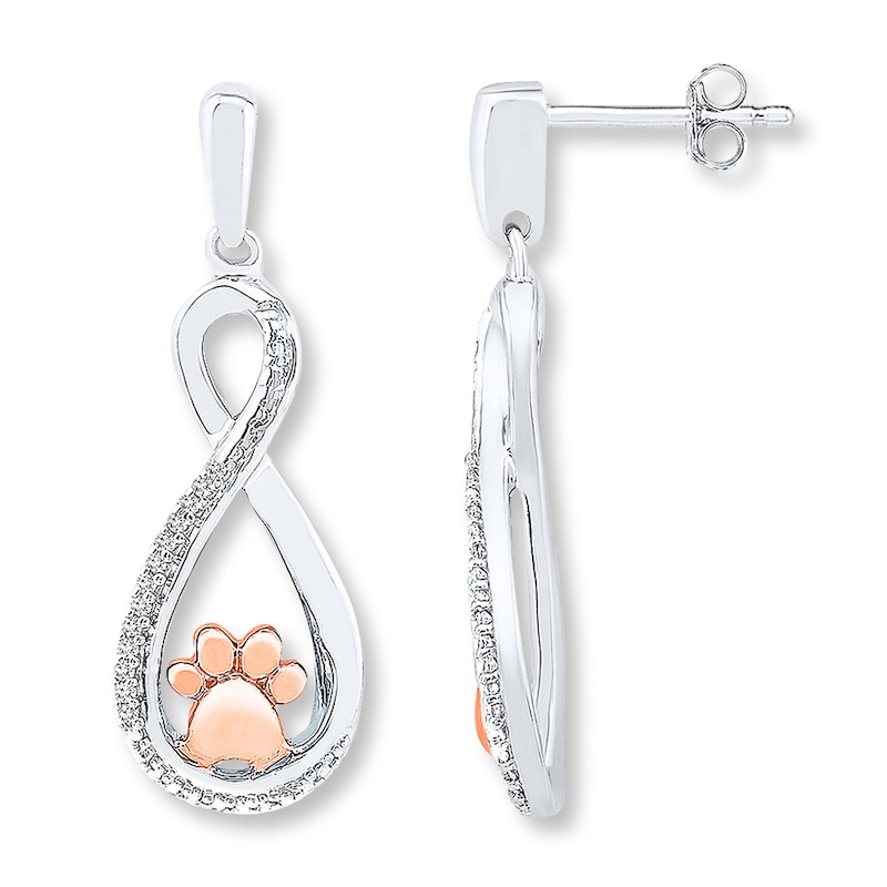 Main Image 1 of Paw Print Earrings 1/20 ct tw Sterling Silver & 10K Rose Gold