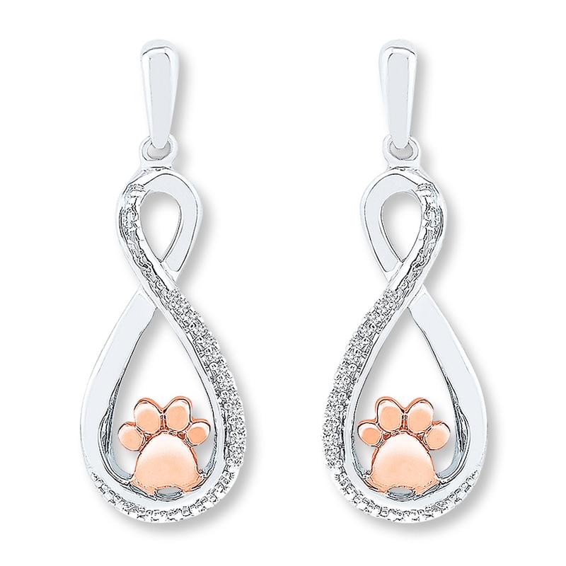 Paw Print Earrings 1/20 ct tw Sterling Silver & 10K Rose Gold