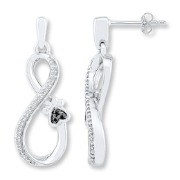 Paw Print Earrings 1/8 ctw Black & White Diamonds Sterling Silver