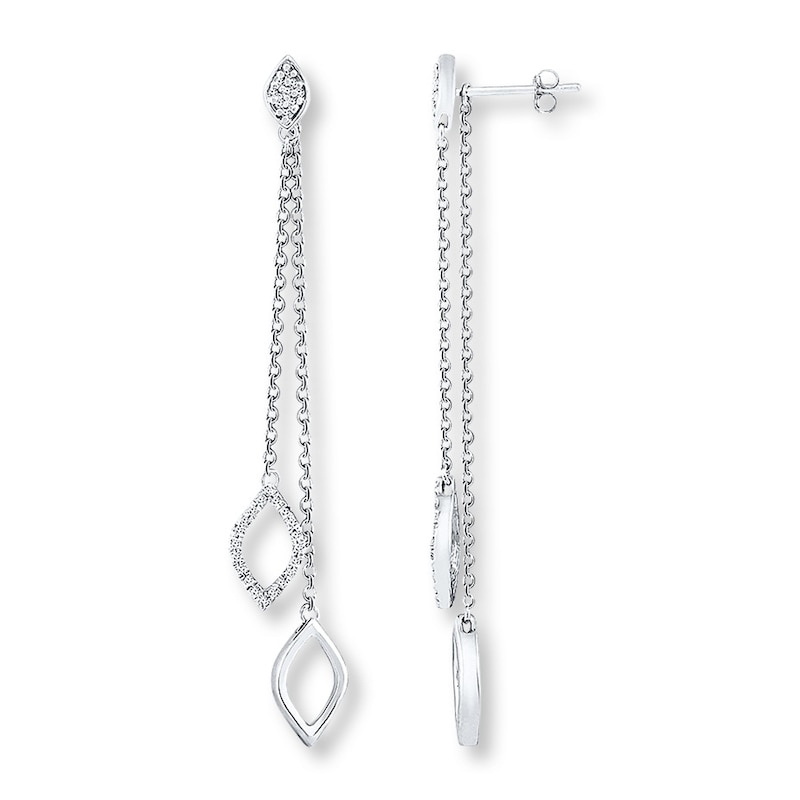 Diamond Dangle Earrings 1/6 ct tw Round-cut Sterling Silver