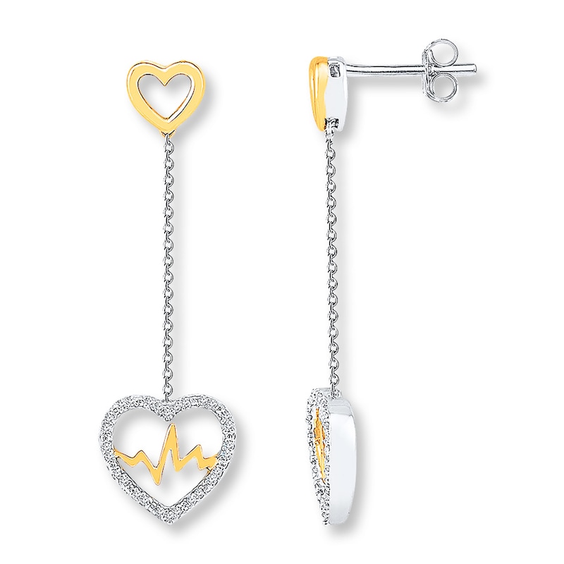 Diamond Heartbeat Earrings 1/6 ct tw Sterling Silver & 10K Yellow Gold