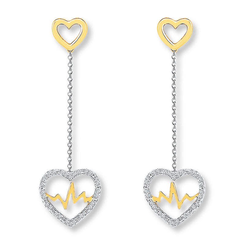 Diamond Heartbeat Earrings 1/6 ct tw Sterling Silver & 10K Yellow Gold