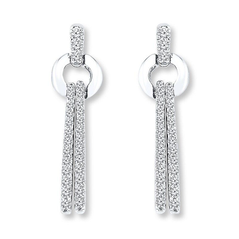 Diamond Dangle Earrings 5/8 ct tw Round-cut 10K White Gold