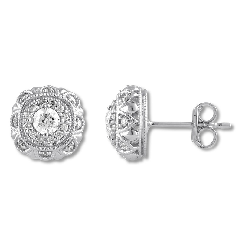 Main Image 1 of Vintage Style Diamond Stud Earrings 1/2 ct. tw 10K White Gold