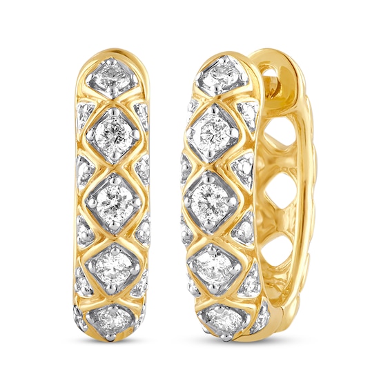 Diamond Geometric Hoop Earrings 1/3 ct tw 10K Yellow Gold