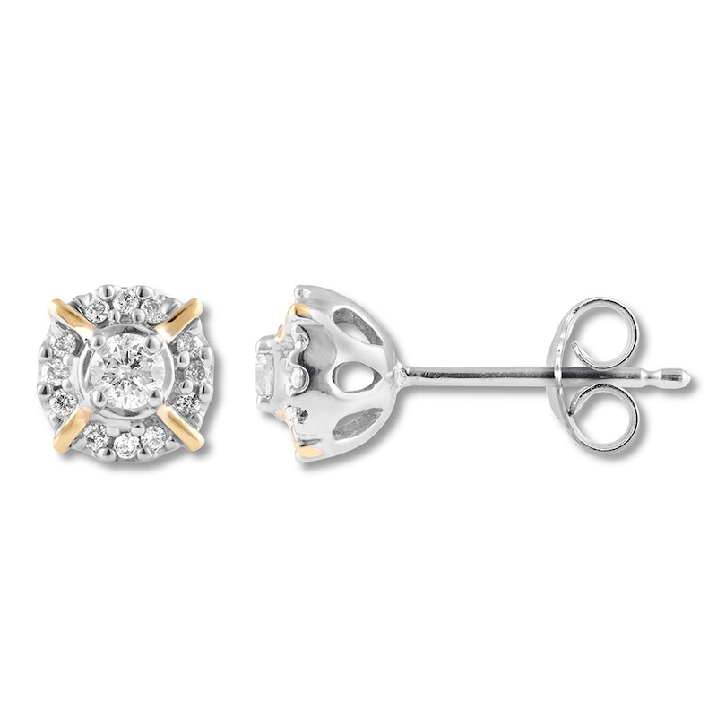 Diamond Stud Earrings 1/4 Carat tw Sterling Silver & 10K Yellow Gold