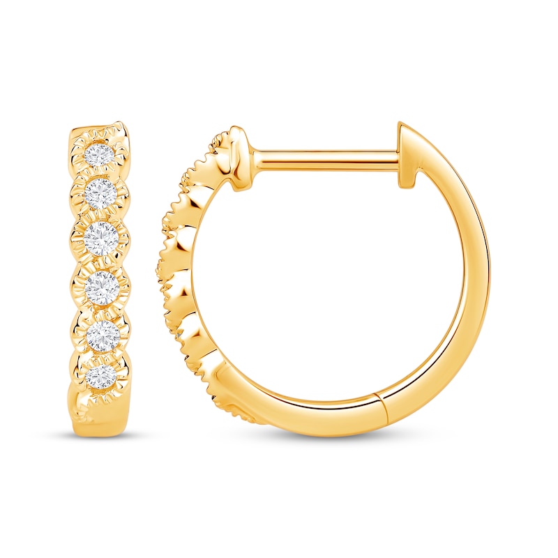 Main Image 3 of Diamond Hoop Earrings 1/8 ct tw Round-Cut 10K Yellow Gold