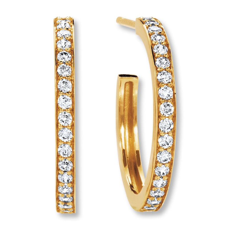 Main Image 1 of Diamond Hoop Earrings 1/2 ct tw Round-cut 10K Yellow Gold