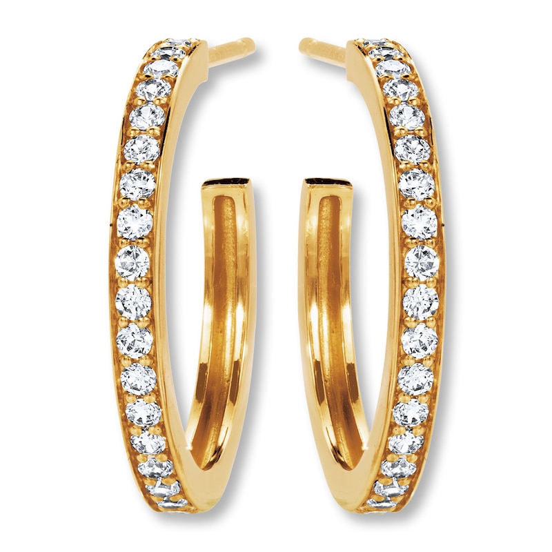 Main Image 2 of Diamond Hoop Earrings 1/2 ct tw Round-cut 10K Yellow Gold