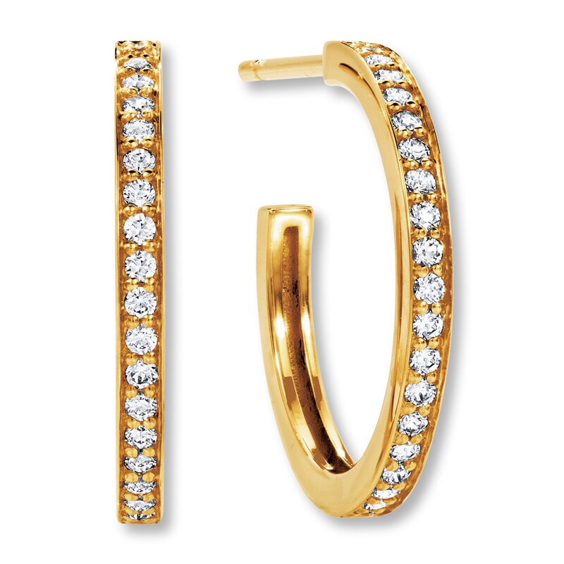 Main Image 1 of Diamond Hoop Earrings 1/4 ct tw Round-cut 10K Yellow Gold