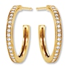 Thumbnail Image 2 of Diamond Hoop Earrings 1/4 ct tw Round-cut 10K Yellow Gold