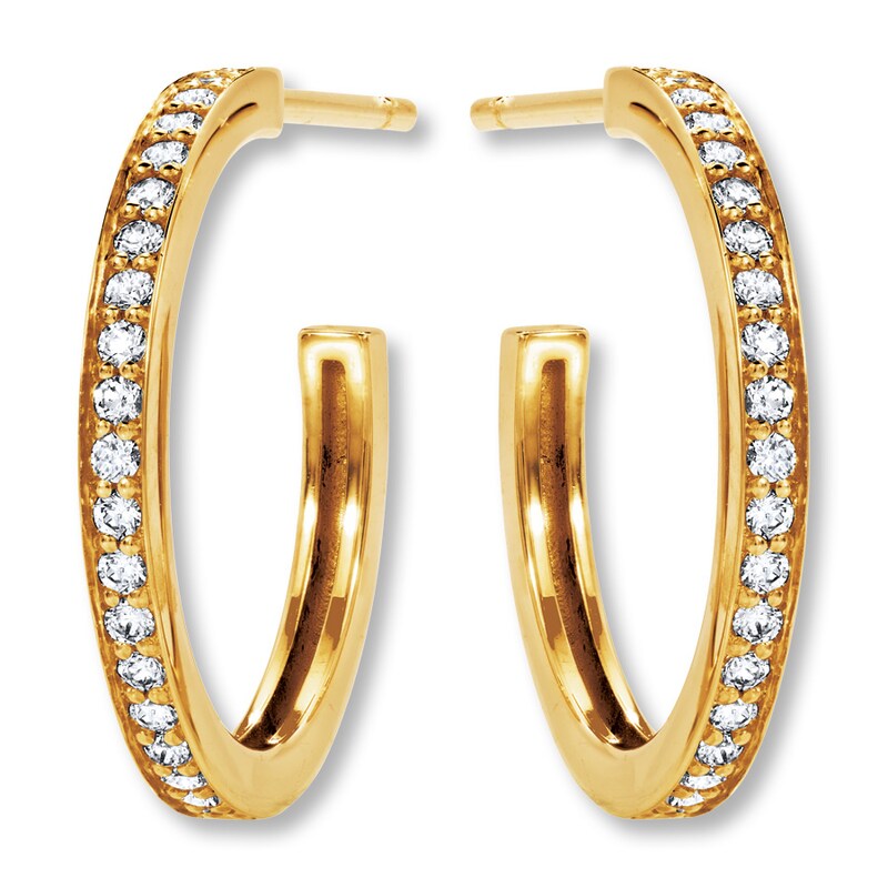 Main Image 2 of Diamond Hoop Earrings 1/4 ct tw Round-cut 10K Yellow Gold
