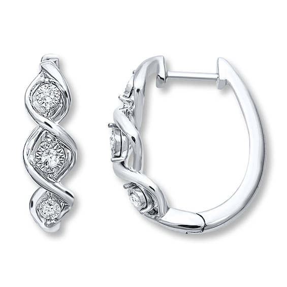 Kay Diamond Hoop Earrings 1/10 ct tw Round-cut Sterling Silver