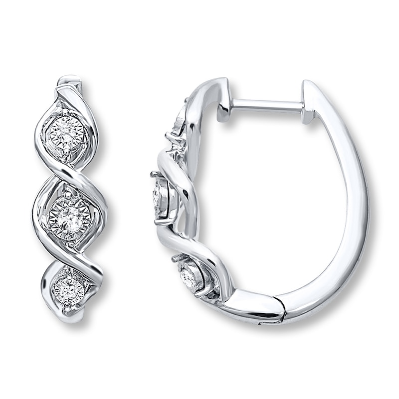 Diamond Hoop Earrings 1/10 ct tw Round-cut Sterling Silver with 360
