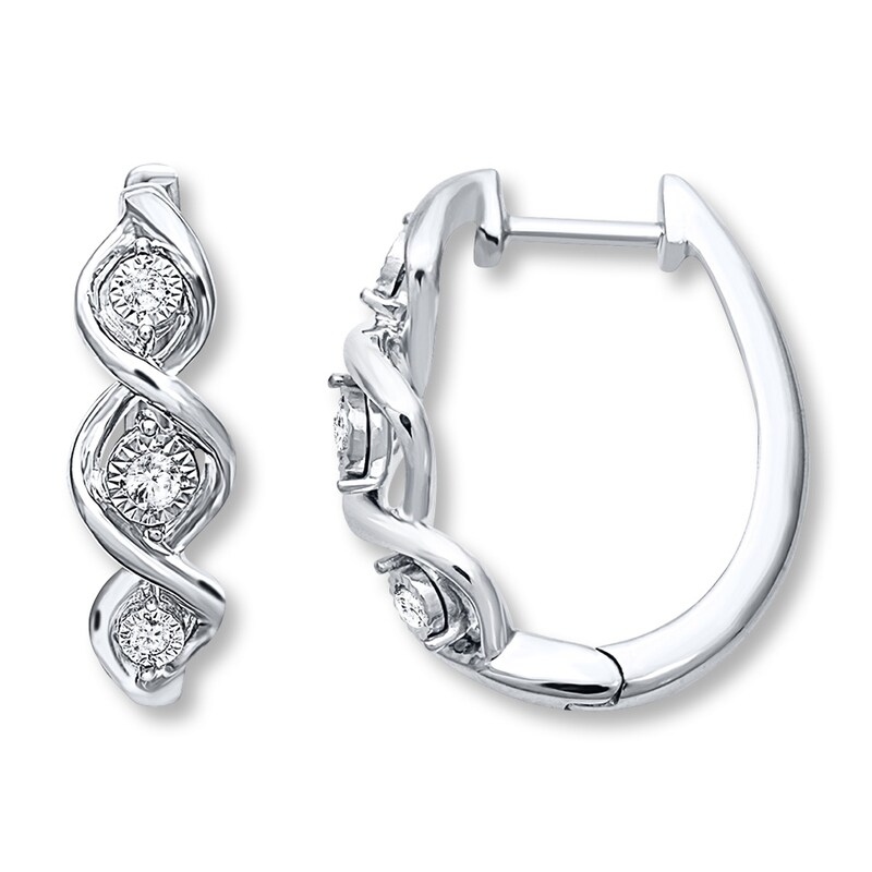 Diamond Hoop Earrings 1/10 ct tw Round-cut Sterling Silver