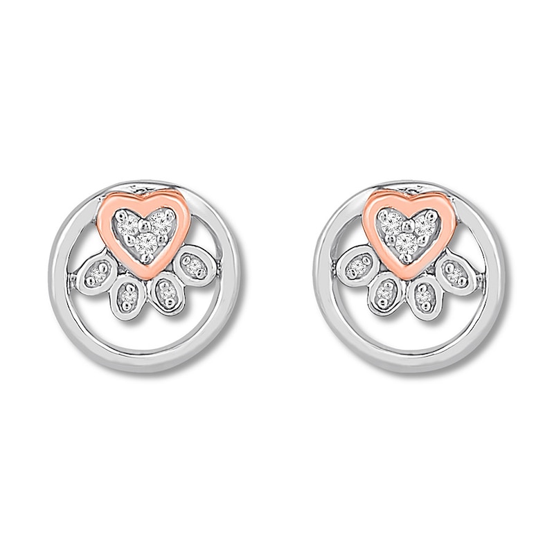 Main Image 2 of Diamond Paw Print Earrings 1/20 ct tw Sterling Silver & 10K Rose Gold