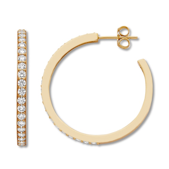 Diamond Hoop Earrings 1-1/2 ct tw Round-cut 14K Yellow Gold