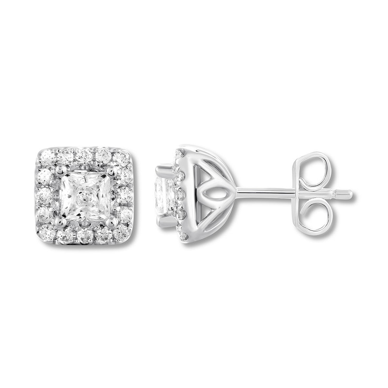 Main Image 1 of THE LEO Diamond Earrings 1 ct tw Princess & Round-cut 14K White Gold (I/I1)