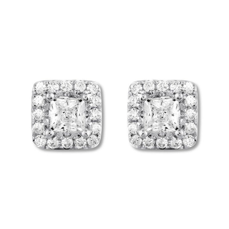 Main Image 2 of THE LEO Diamond Earrings 1 ct tw Princess & Round-cut 14K White Gold (I/I1)