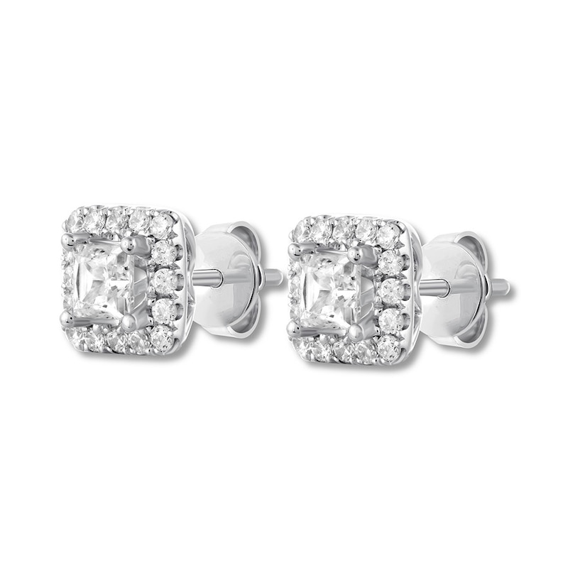 THE LEO Diamond Earrings 1 ct tw Princess & Round-cut 14K White Gold (I/I1)