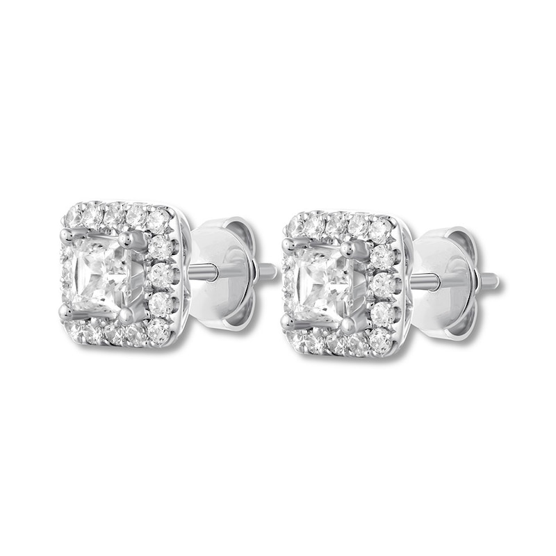 Main Image 3 of THE LEO Diamond Earrings 1 ct tw Princess & Round-cut 14K White Gold (I/I1)